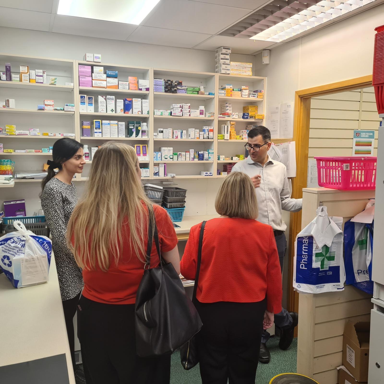 Liz Twist MP touring the dispensary at Burnopfield Pharmacy