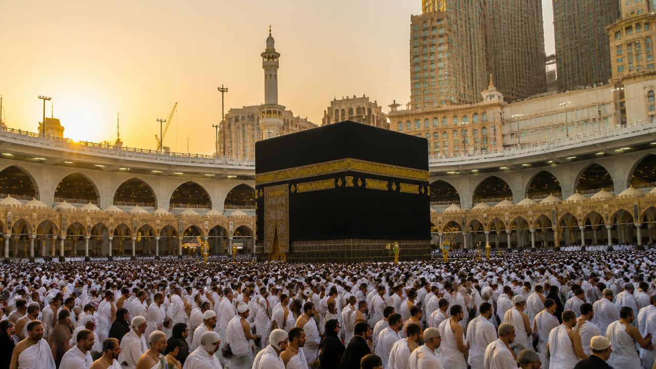 Pilgrims gathered around the Kaaba in Mecca, Saudi Arabia